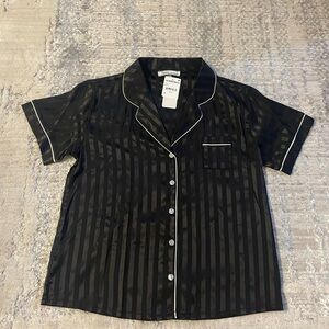 2 PC- Black Striped Satin Pajamas Pants + Shirt